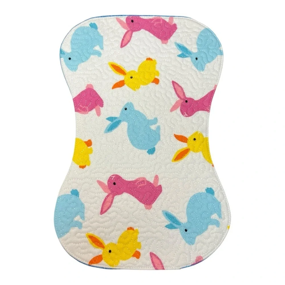 Hand Crafted Flannel Burp Cloth Contoured Padded Fabric Quilted Reversible